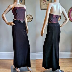 Vintage Y2K Gunne Sax Evening Dress Black Velvet 2 Piece Metallic Jrs Size 7
